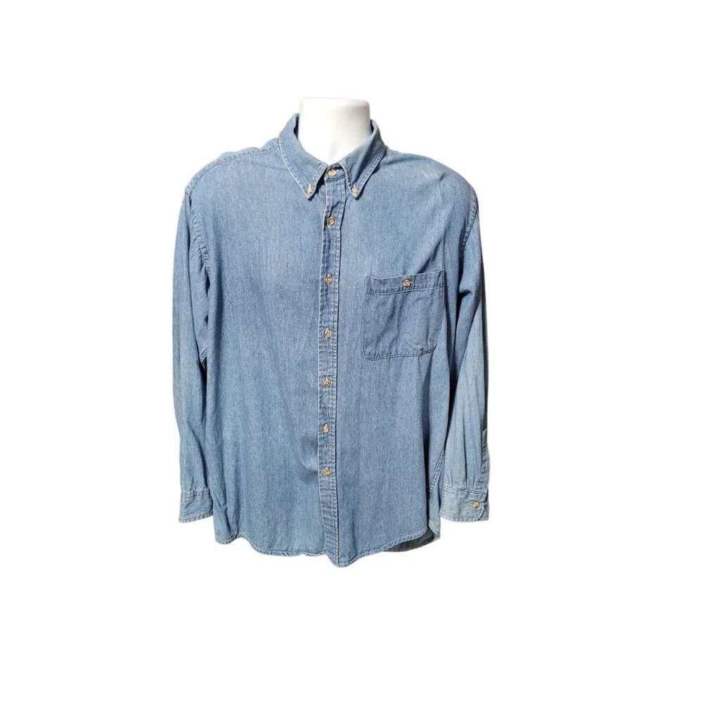 Arrow Blue Jeans Co Men’s Chambray Button Down Shirt 15.5 100% Cotton Light Wash - Picture 2 of 10